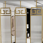 Luxury Gold Partition with Fluted Glass & Greek Key Design - gold-finished metal Room Divider for living room - view 3 | Kraft Vision