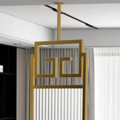 Luxury Gold Partition with Fluted Glass & Greek Key Design - gold-finished metal Room Divider for living room - view 4 | Kraft Vision