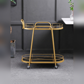 Minimalist Gold Serving Cart with Dual-Tier Glass Shelves