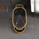 Minimalist Gold Serving Cart with Dual-Tier Glass Shelves