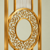 Luxury Golden Metal & Blue Glass Room Divider with Ornamental Circle Design