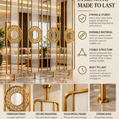 Luxury Golden Metal & Blue Glass Room Divider with Ornamental Circle Design