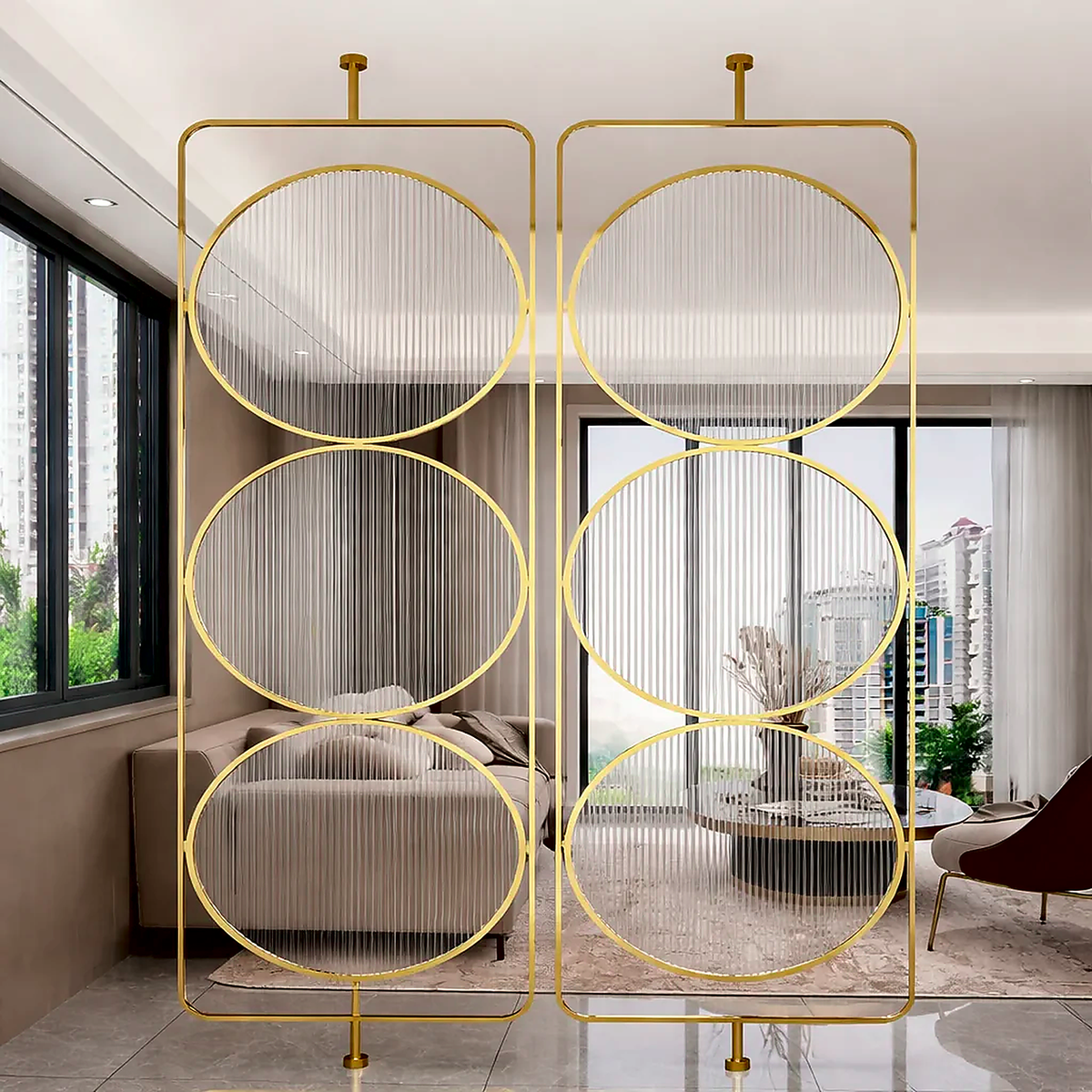 Luxury Golden Geometric Circle Glass Room Divider