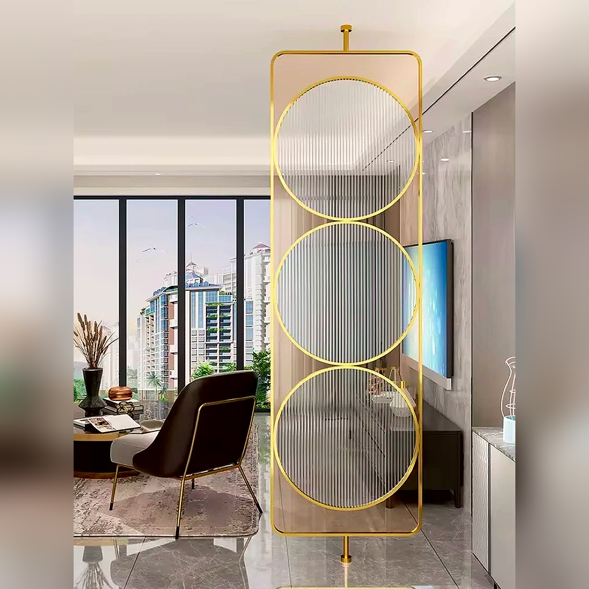 Luxury Golden Geometric Circle Glass Room Divider