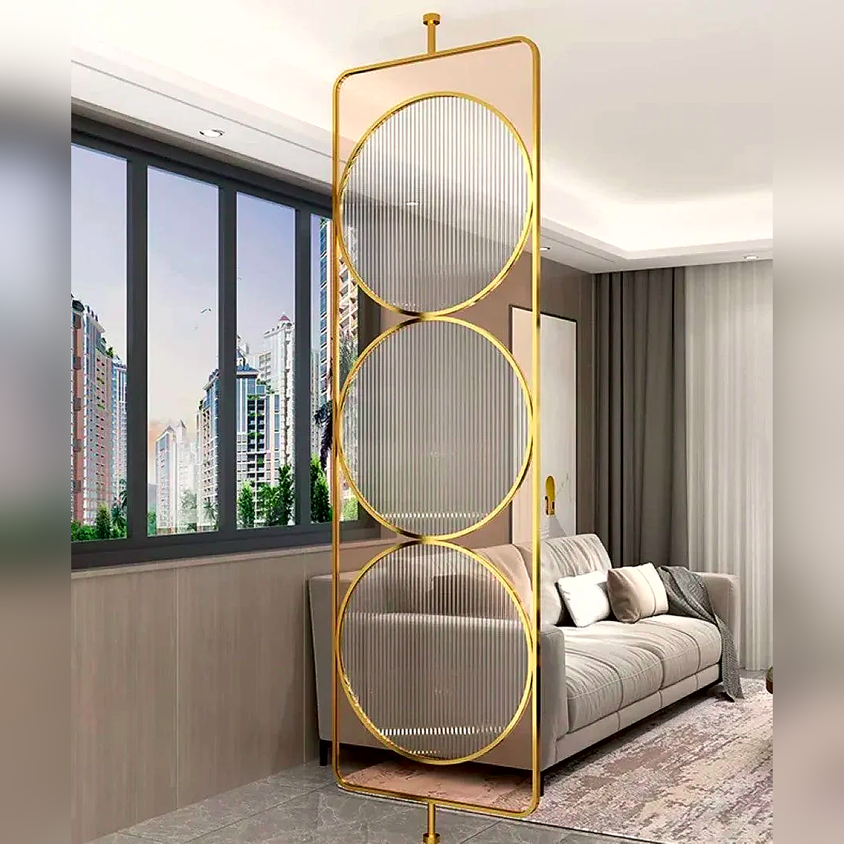 Luxury Golden Geometric Circle Glass Room Divider