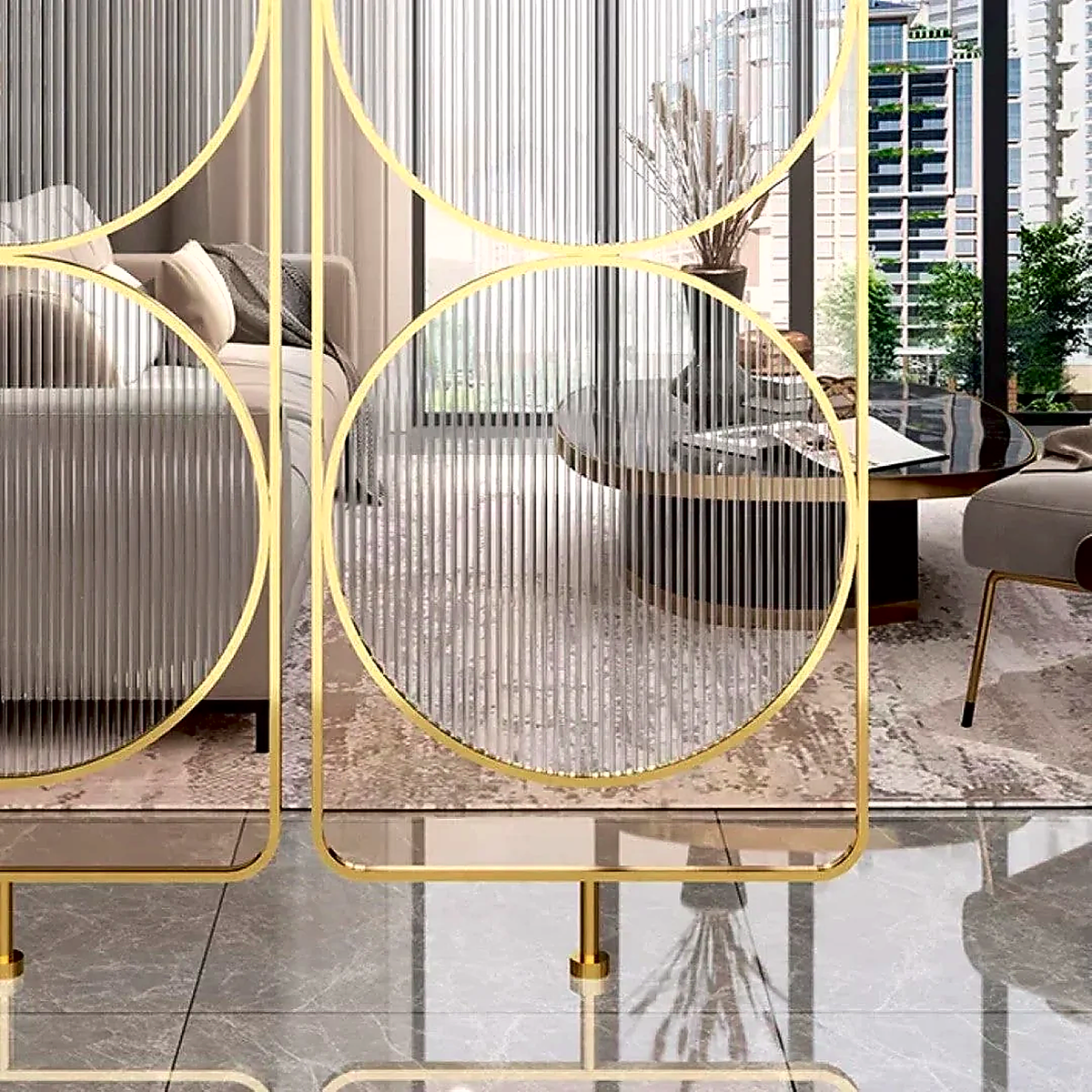 Luxury Golden Geometric Circle Glass Room Divider