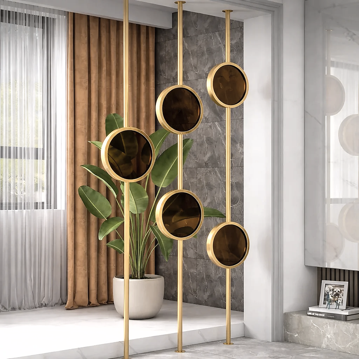 Luxury Gold Frame Circular Mirror Partition – Art Deco Style