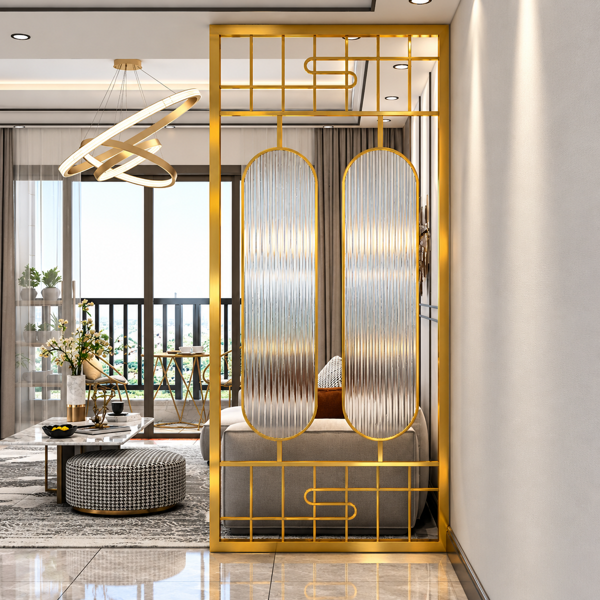 Luxury Art Deco Golden Frame Glass Partition