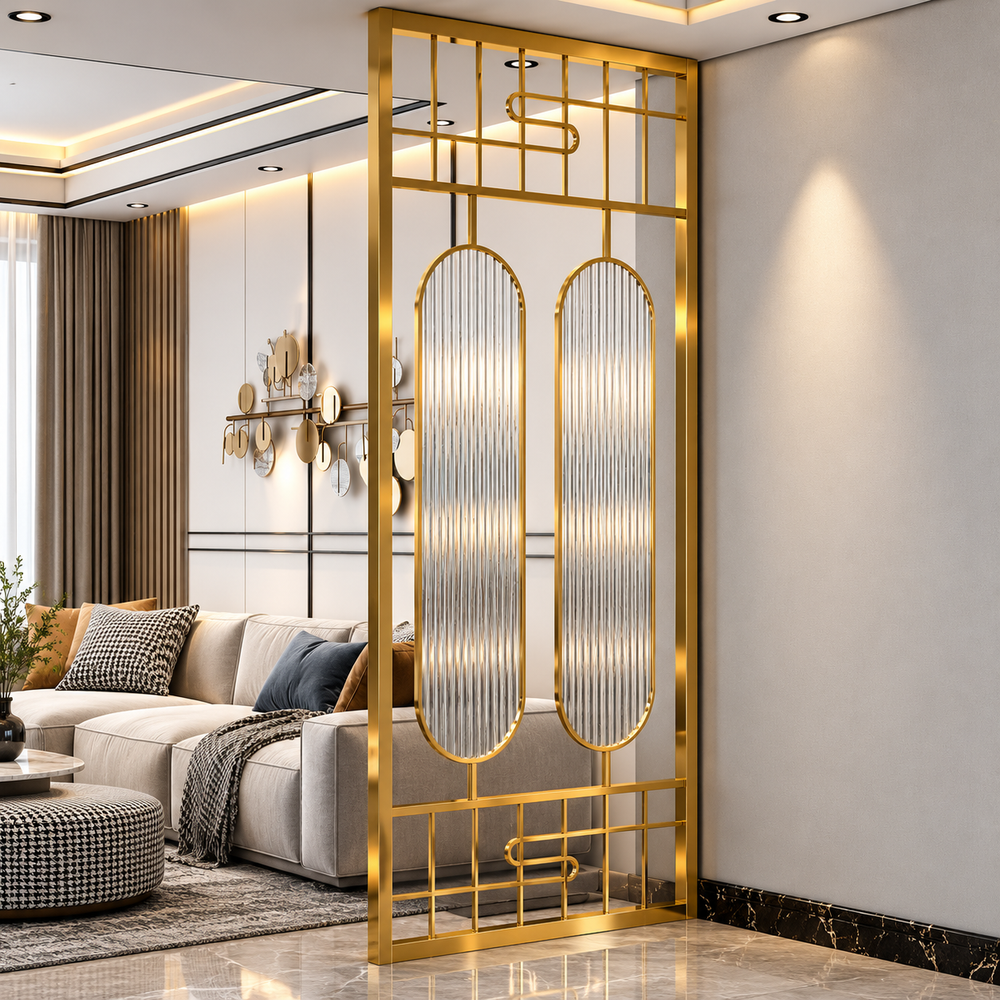 Luxury Art Deco Golden Frame Glass Partition