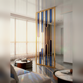 Luxury Gold Partition with Blue Glass Accents – Modern Artistic Room Divider