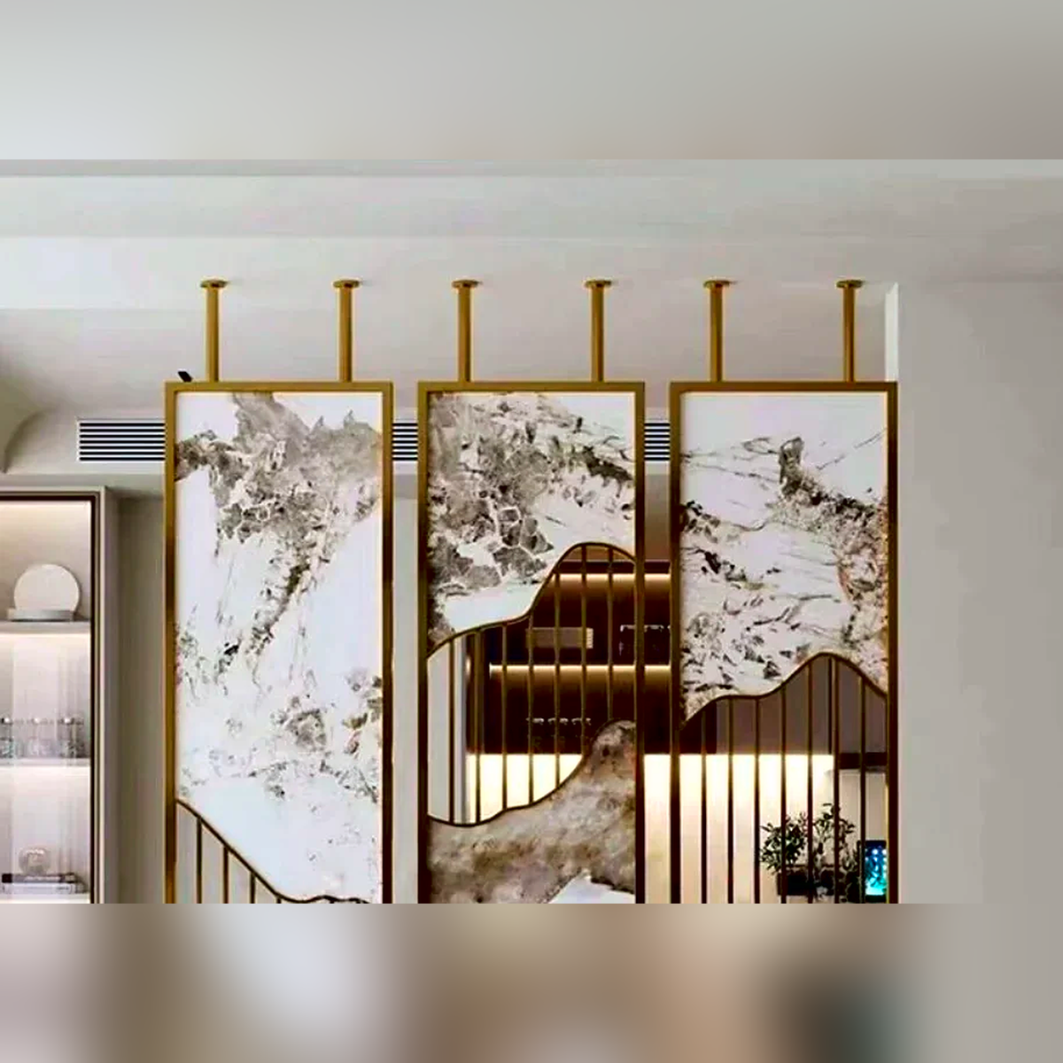 Luxury Marble Metal Partition Design for Living Room