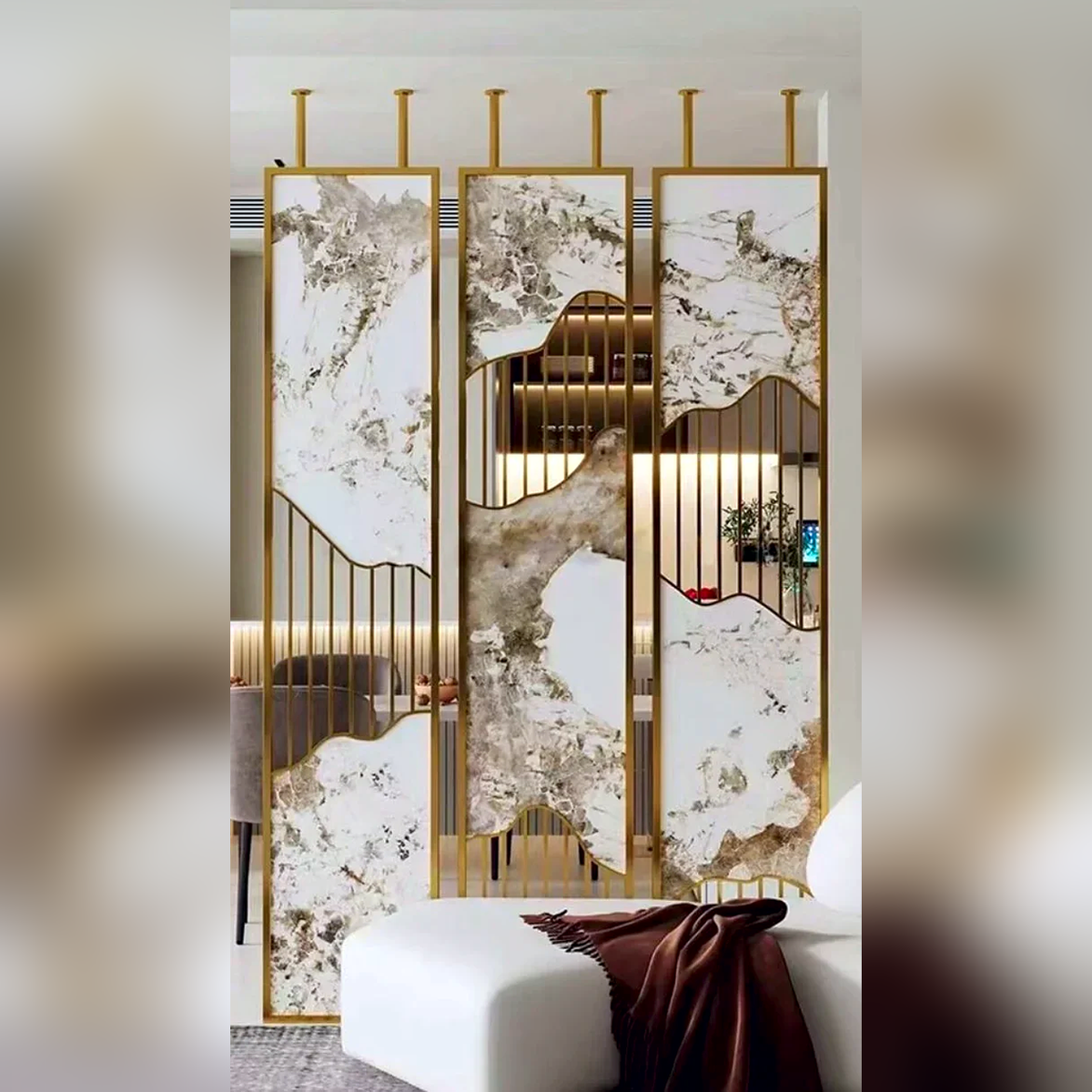 Luxury Marble Metal Partition Design for Living Room