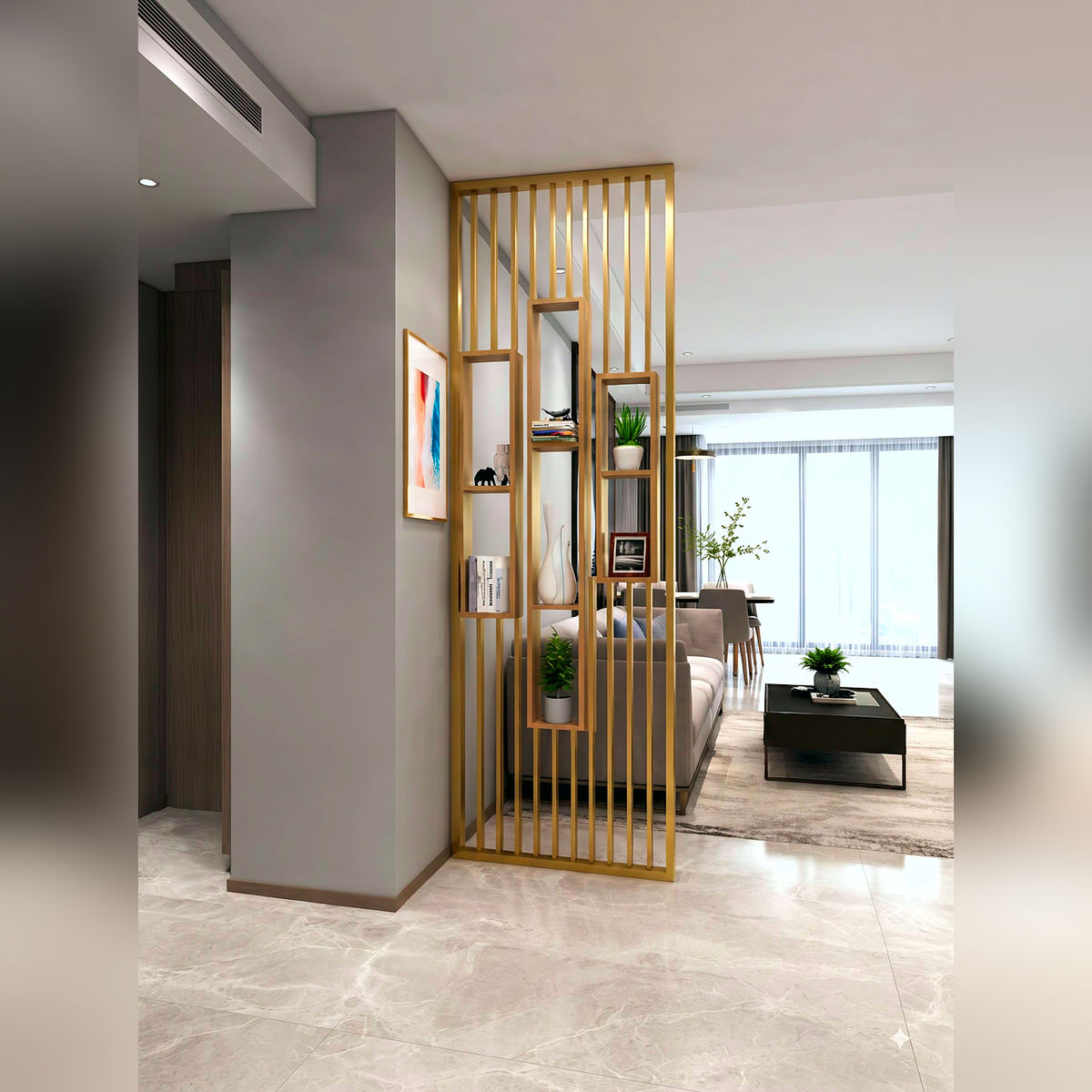 Luxury Wooden Slat Partition Shelf Divider