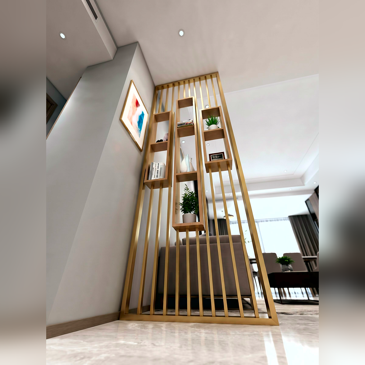 Luxury Wooden Slat Partition Shelf Divider