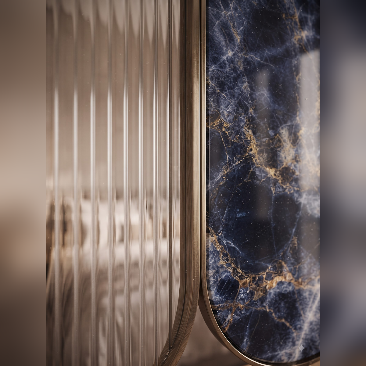 Luxury Blue Marble & Gold Frame Decorative Room Divider – Modern Designer Partition