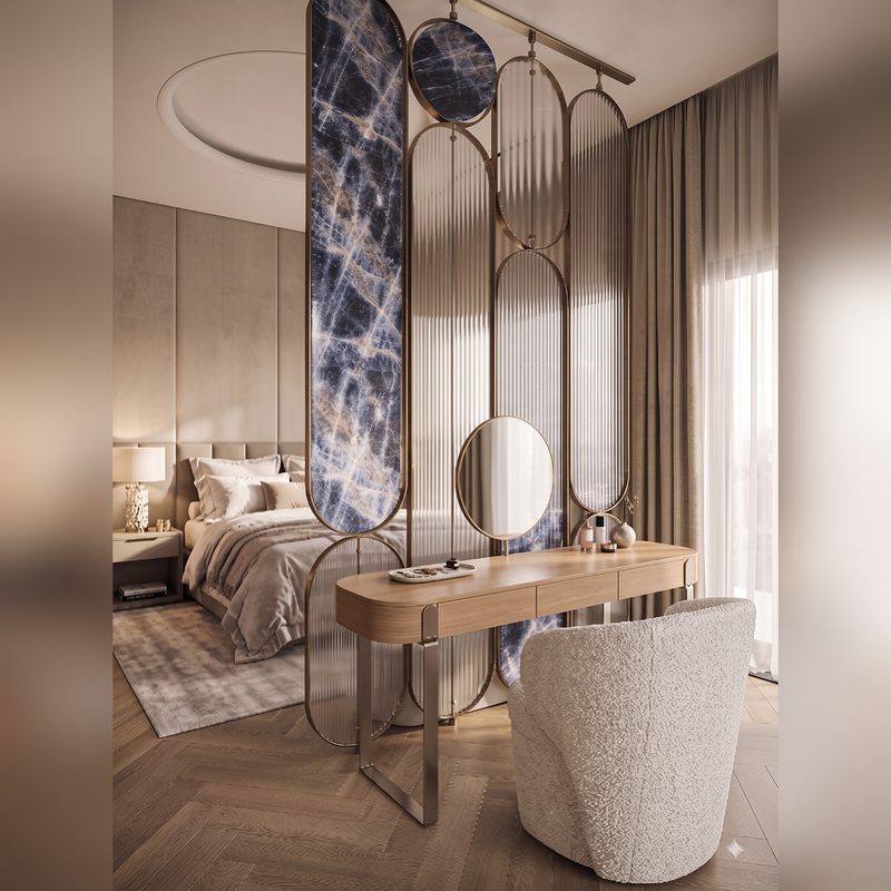 Luxury Blue Marble & Gold Frame Decorative Room Divider – Modern Designer Partition
