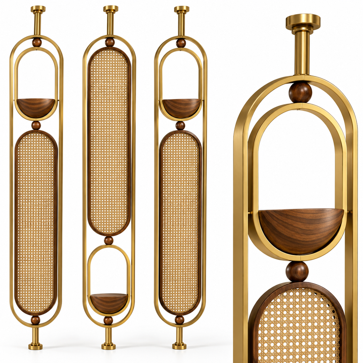 Stylish Gold & Wood Partition with Decorative Elements