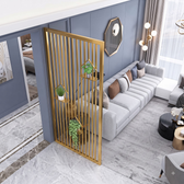 Luxury Golden Metal Room Divider with Decorative Plant Shelves – Modern Vertical Slat Partition for Living Room