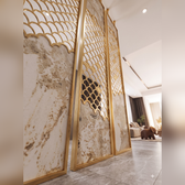 Luxury Gold Scallop Pattern Room Divider with Marble-Look Panels