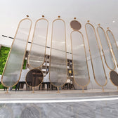 Luxury Golden Frame Room Divider with Ribbed Glass & Mirror Accents
