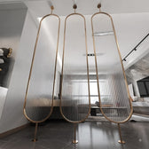 Luxury Golden Frame Room Divider with Frosted Ribbed Glass Panels