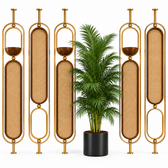 Stylish Gold & Wood Partition with Decorative Elements