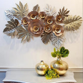 Large Copper Floral & Leaf Metal Wall Art – Handmade Rustic Decor - metal wall art for living room wall - view 3 | Kraft Vision