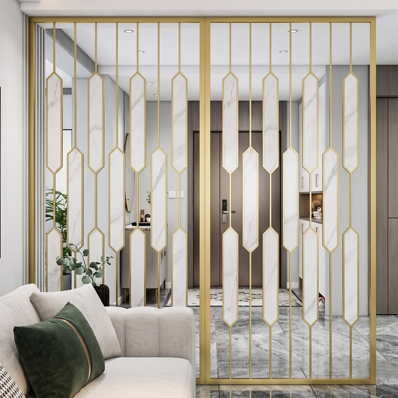 Luxury Golden Frame Marble Room Divider – Modern Geometric Decorative Partition for Living Room