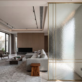 Luxury Gold Frame Textured Glass Room Divider – Modern Decorative Partition Screen
