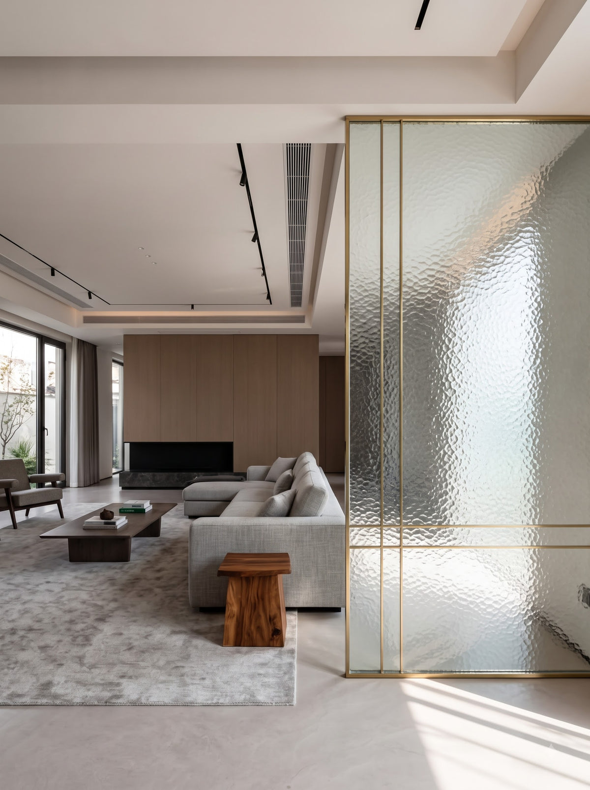 Luxury Gold Frame Textured Glass Room Divider – Modern Decorative Partition Screen