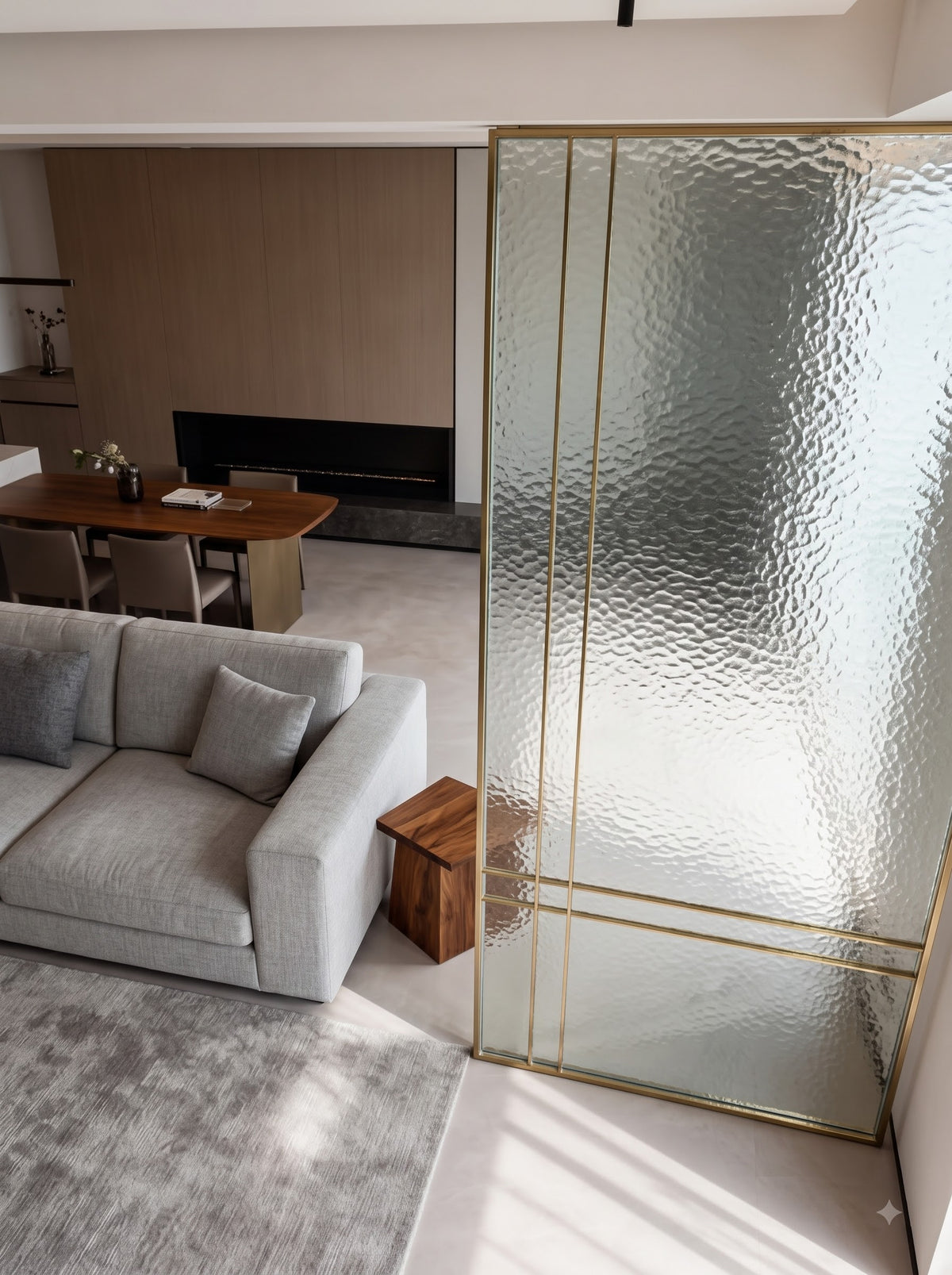 Luxury Gold Frame Textured Glass Room Divider – Modern Decorative Partition Screen