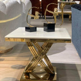 Luxury Marble Top Side Table with Golden Stainless Steel Base – Modern Accent Table - marble side table for living room - view 2 | Kraft Vision