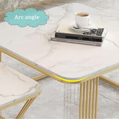 Luxury White Marble Square Coffee Table Set with Golden Frame (2 Pieces) - marble center table for living room - view 2 | Kraft Vision