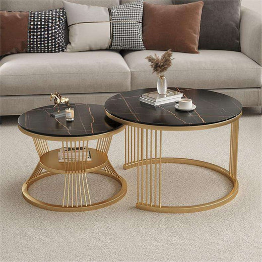 Luxury Black Marble Coffee Table Set with Golden Base – Modern Living Room - marble center table for living room - view 1 | Kraft Vision