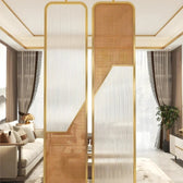 Luxury Fusion Partition – Ribbed Glass & Rattan Cane Design - glass Room Divider for living room - view 3 | Kraft Vision