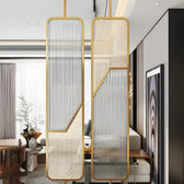 Luxury Fusion Partition – Ribbed Glass & Rattan Cane Design - glass Room Divider for living room - view 5 | Kraft Vision