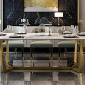 Luxury Marble Dining Table with Gold Stainless Steel Base & Upholstered Chairs - marble dining table for dining room - view 4 | Kraft Vision