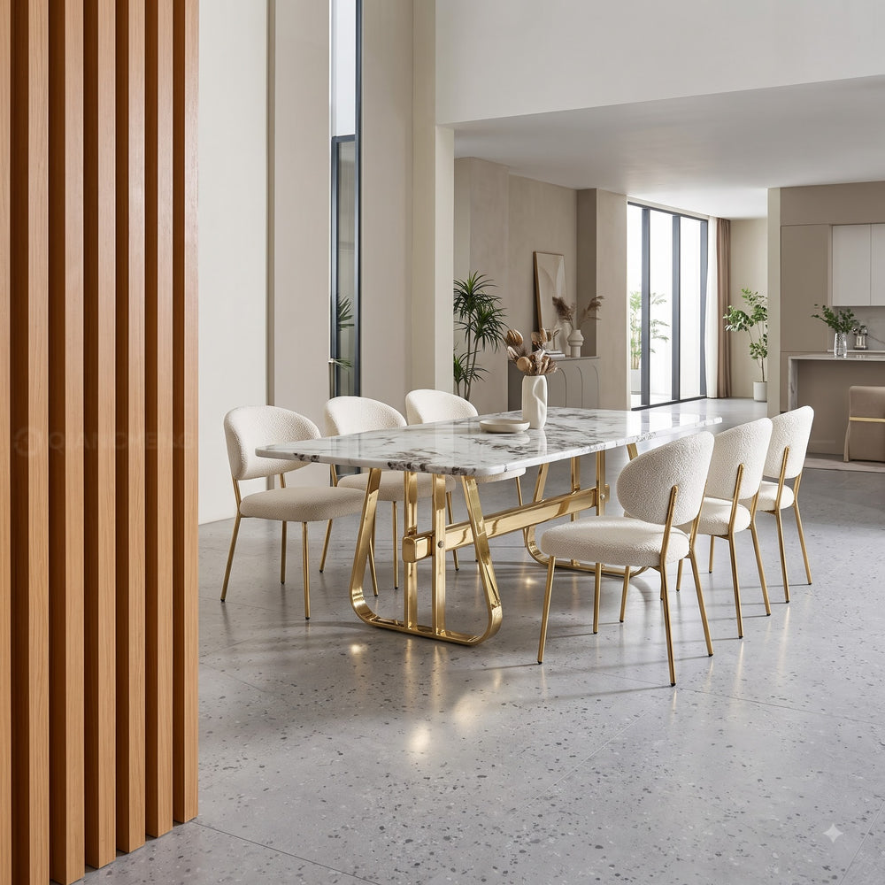 Modern White Marble Dining Table with Luxury Gold Metal Base