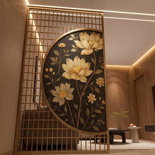 Luxury Golden Lotus Decorative Room Divider | Premium Designer Partition