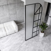 Modern Black Frame Arched Glass Room Divider – Luxury Frosted Glass & Geometric Designer Partition