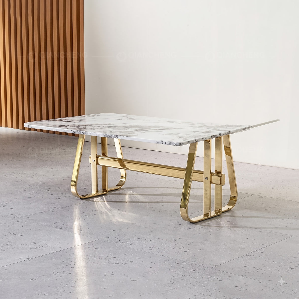 Modern White Marble Dining Table with Luxury Gold Metal Base