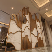 Luxury Golden Wavy Marble Room Divider – Modern Designer Decorative Partition Screen