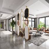 Luxury Golden Frame Marble & Textured Glass Decorative Room Divider – Modern Designer Partition