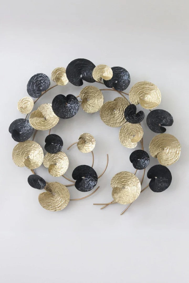 Modern Abstract Metal Wall Art – Black & Gold Circular Design