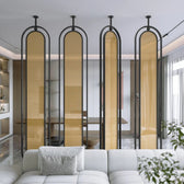 Modern Black Frame Rattan Weave Partition - handcrafted Room Divider for living room - view 2 | Kraft Vision