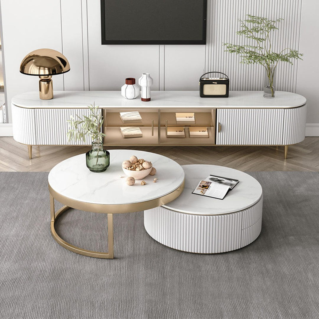 Modern Luxury Marble Coffee Table Set with Gold Accents – Living Room Centerpiece