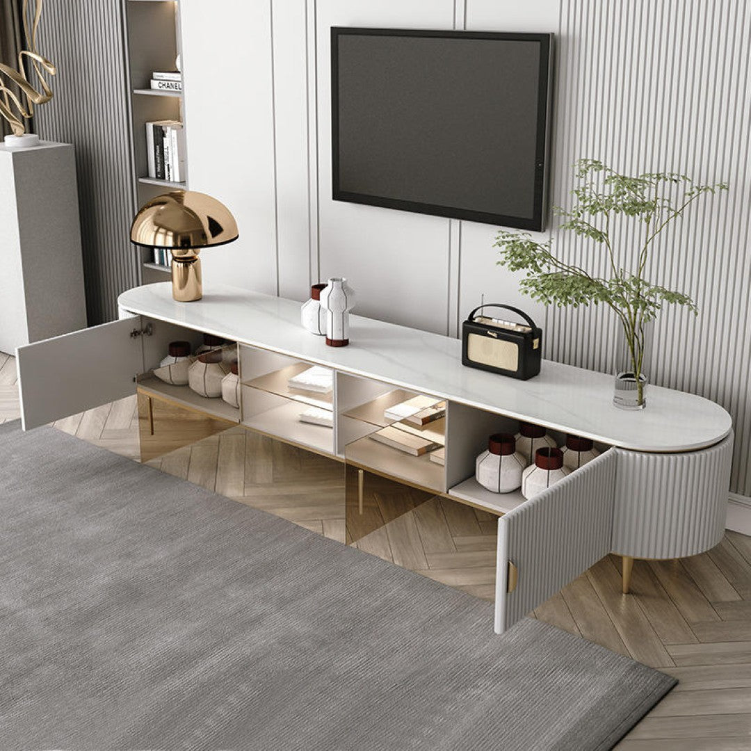 Modern Luxury Marble Coffee Table Set with Gold Accents – Living Room Centerpiece