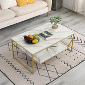 Modern White Marble Rectangular Coffee Table with Golden Frame & Shelf - marble center table for living room - view 5 | Kraft Vision