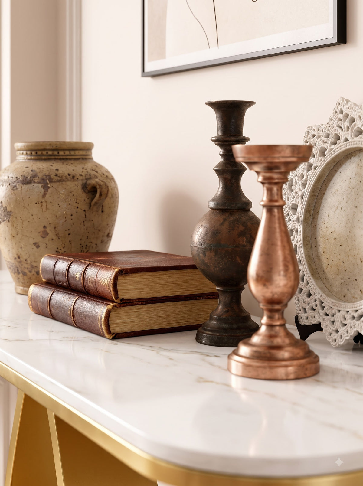 Luxury Gold Console Table with White Marble-Look Top and Sculptural Teardrop Pedestal Base – Modern Designer Entryway Table for Living Room, Hallway, Foyer and Elegant Home Decor