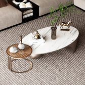 Modern Oval Marble Coffee Table Set with Metallic Sphere Base & Wooden Side Table - marble center table for living room - view 1 | Kraft Vision
